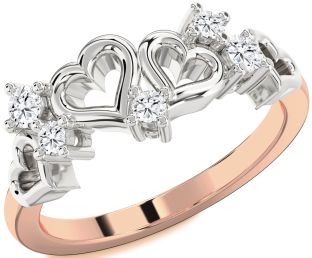 Diamond Platinum & Rose Gold Heart Three Stone Ring