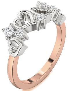 Diamond White Rose Gold Heart Three Stone Ring