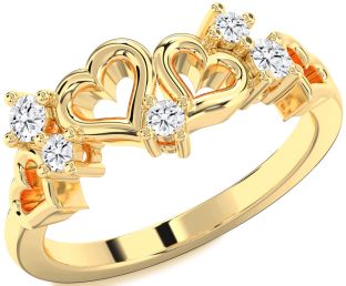 Diamond Gold Heart Three Stone Ring