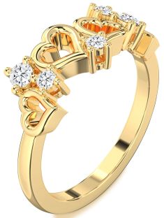 Diamond Gold Heart Three Stone Ring