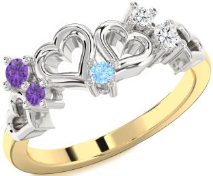 Platinum & Yellow Gold Heart Three Stone Mother's Ring