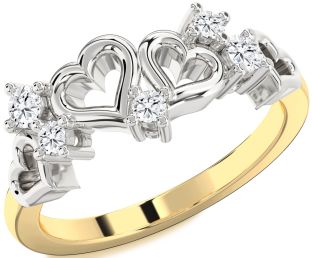 Diamond Platinum & Yellow Gold Heart Three Stone Ring