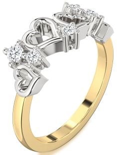 Diamond White Yellow Gold Heart Three Stone Ring
