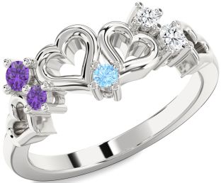 Platinum Heart Three Stone Mother's Ring