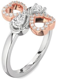 Diamond Platinum & Rose Gold Heart Two Stone Ring