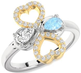 Diamond Gold Silver Heart Two Stone Promise Ring