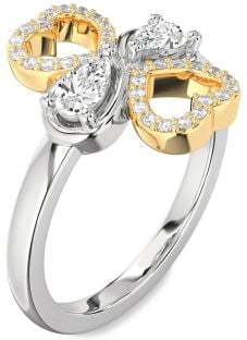Diamond Silver & 10K gold Heart Two Stone Ring