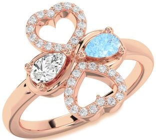 Diamond Rose Gold Silver Heart Two Stone Promise Ring