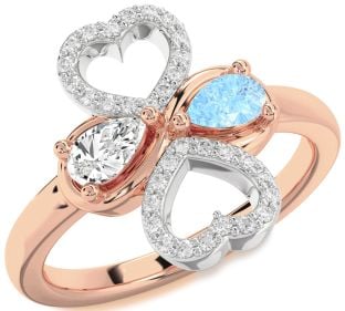 Diamond Rose Gold Silver Heart Two Stone Promise Ring