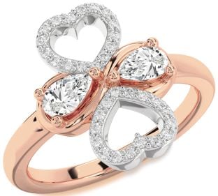 Diamond Platinum & Rose Gold Heart Two Stone Ring