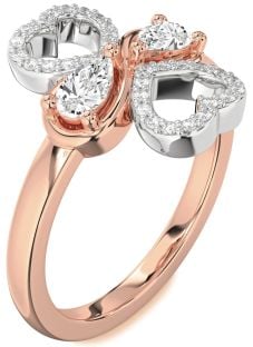 Diamond White Rose Gold Heart Two Stone Ring