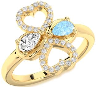 Diamond Gold Silver Heart Two Stone Promise Ring