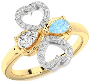Diamond Gold Silver Heart Two Stone Promise Ring