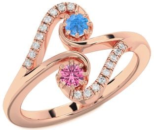 Diamond Rose Gold Silver Round Two Stone Promise Ring