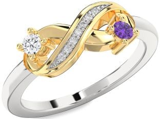 Diamond Platinum & Yellow Gold Infinity Round Two Stone Promise Ring