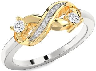 Diamond Silver & 10K gold Infinity Round Two Stone Ring