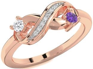 Diamond Rose Gold Silver Infinity Round Two Stone Promise Ring