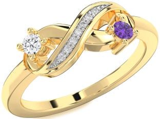 Diamond Gold Silver Infinity Round Two Stone Promise Ring