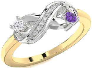 Diamond Platinum & Yellow Gold Infinity Round Two Stone Promise Ring