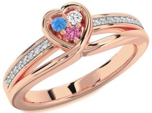 Diamond Rose Gold Heart Three Stone Mother's Ring