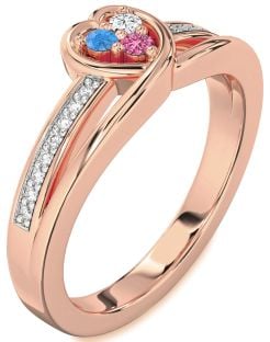 Diamond Rose Gold Heart Three Stone Mother's Ring