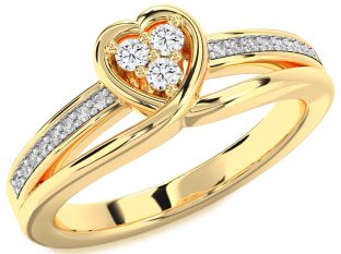 Diamond Gold Heart Three Stone Ring
