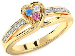 Diamond Gold Heart Three Stone Mother's Ring