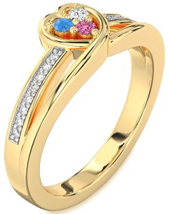 Diamond Gold Heart Three Stone Mother's Ring