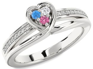 Diamond Platinum Heart Three Stone Mother's Ring