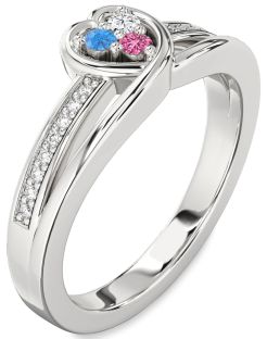 Diamond Platinum Heart Three Stone Mother's Ring
