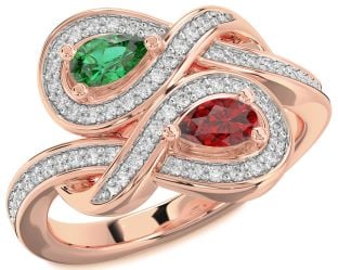 Diamond Rose Gold Silver Infinity Pear Two Stone Promise Ring