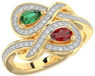 Diamond Gold Silver Infinity Pear Two Stone Promise Ring