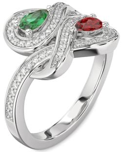 Diamond Platinum Infinity Pear Two Stone Promise Ring