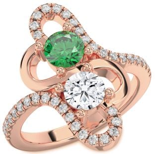 Diamond Rose Gold Silver Heart Two Stone Promise Ring