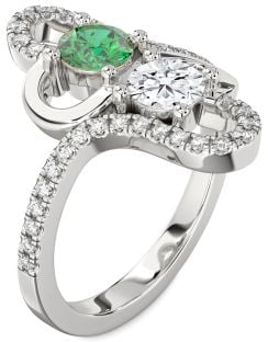 Diamond Platinum Heart Two Stone Promise Ring