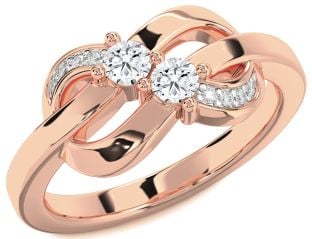 Diamond Rose Gold Knot Round Two Stone Ring