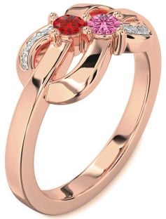 Diamond Rose Gold Knot Round Two Stone Promise Ring