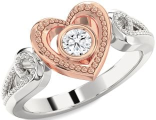 Diamond Platinum & Rose Gold Heart Promise Ring