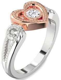 Diamond Platinum & Rose Gold Heart Promise Ring