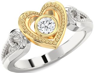 Diamond Silver & 10K gold Heart Promise Ring