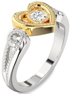Diamond Silver & 10K gold Heart Promise Ring