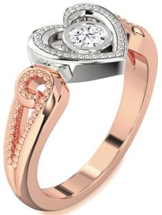 Diamond Platinum & Rose Gold Heart Promise Ring