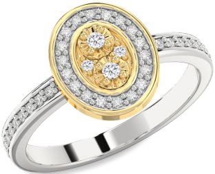Diamond Silver & 10K gold Round Pave Ring