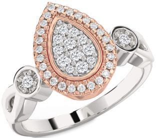 Diamond Silver & 10K Rose Gold Round Promise Ring