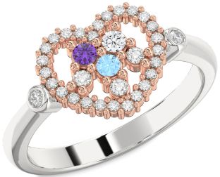 Diamond Silver & 10K Rose Gold Heart Three Stone Mother's Ring