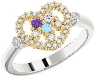 Diamond Silver & 10K gold Heart Three Stone Mother's Ring