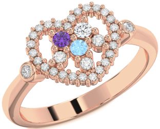 Diamond Rose Gold Heart Three Stone Mother's Ring