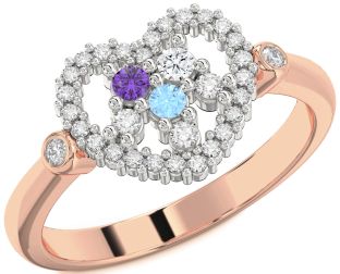 Diamond Platinum & Rose Gold Heart Three Stone Mother's Ring