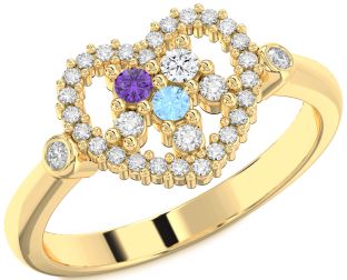 Diamond Gold Silver Heart Three Stone Mother's Ring
