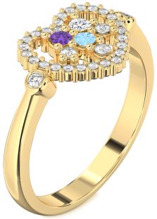 Diamond Gold Heart Three Stone Mother's Ring